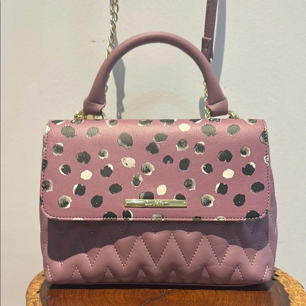 Betsey Johnson Purple Spotted Satchel w Shoulder Strap NEW Gold Hardware